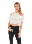 Cremefarbene kurze Bluse mit Tupfen 21521 – Online-Shop – Boutique